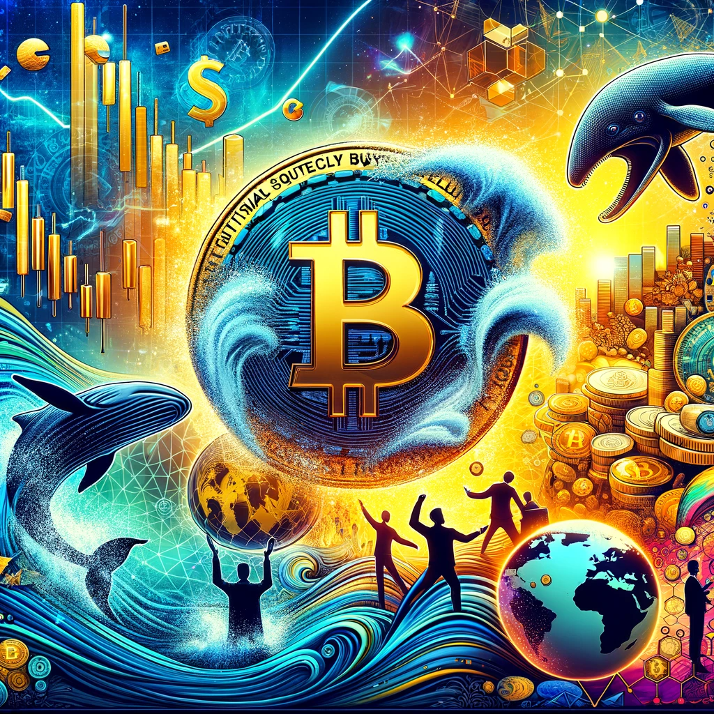 A dynamic and vivid collage representing key factors in Bitcoin-s recent surge to $41K. 
