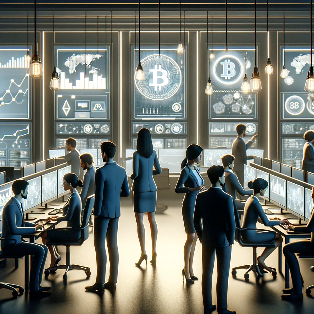 An image illustrating cryptocurrency mining in a professional, sleek, and modern animation style.
